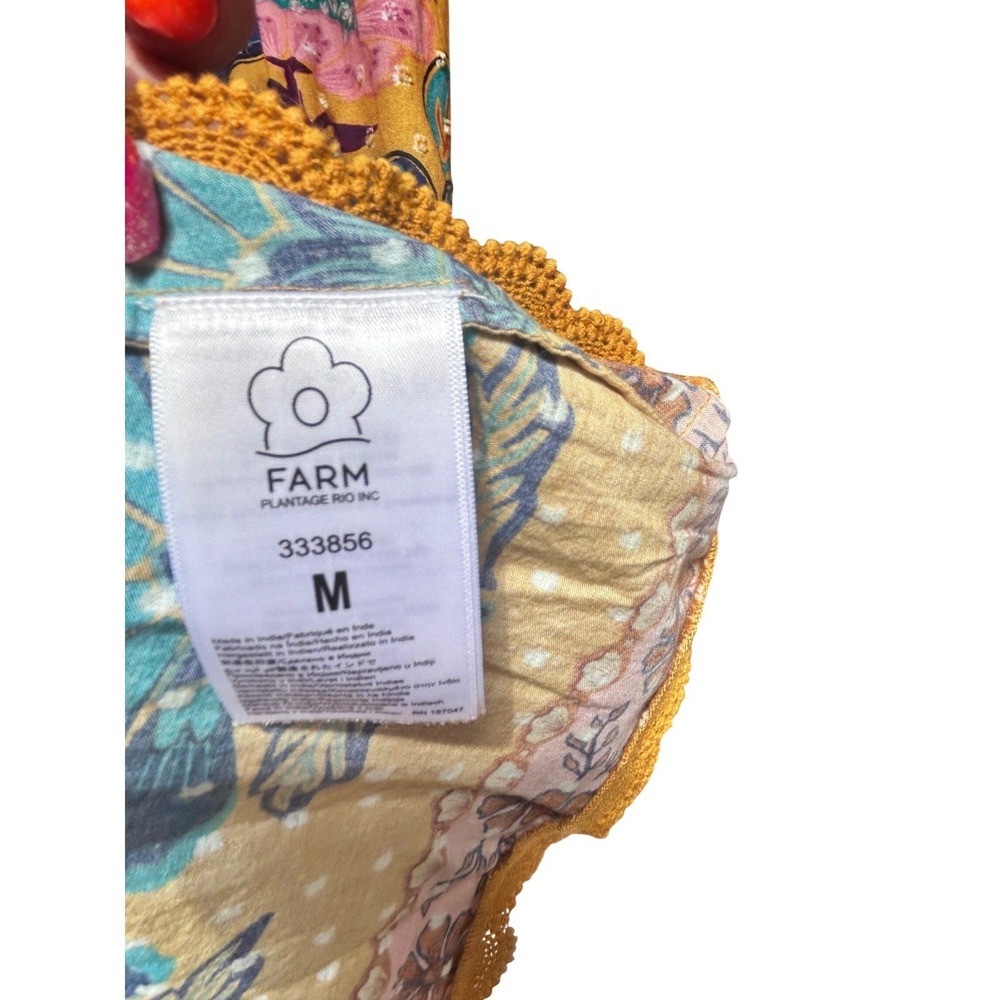 Farm Rio Yellow Floral Tiered Maxi Skirt Clip Dot Boho Crochet Trim Womens M - Picture 7 of 10